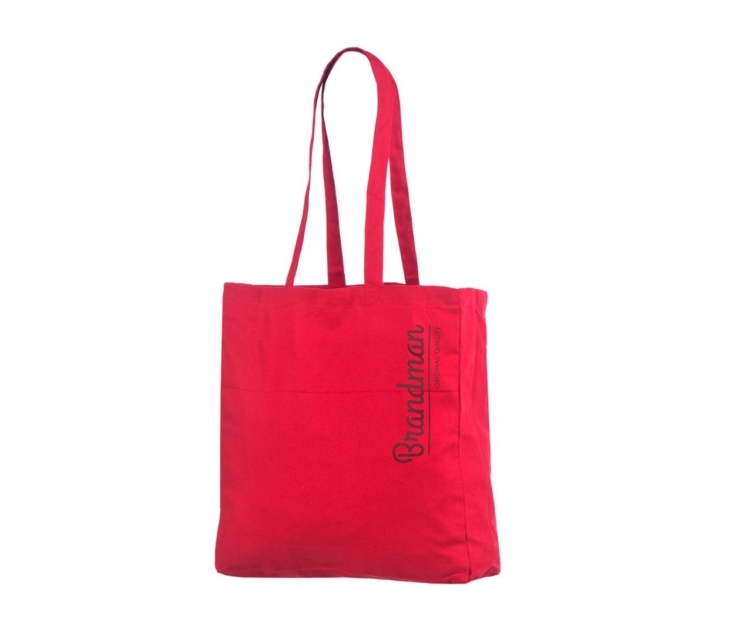 Punast värvi küljevoldiga riidest kott logo trükiga